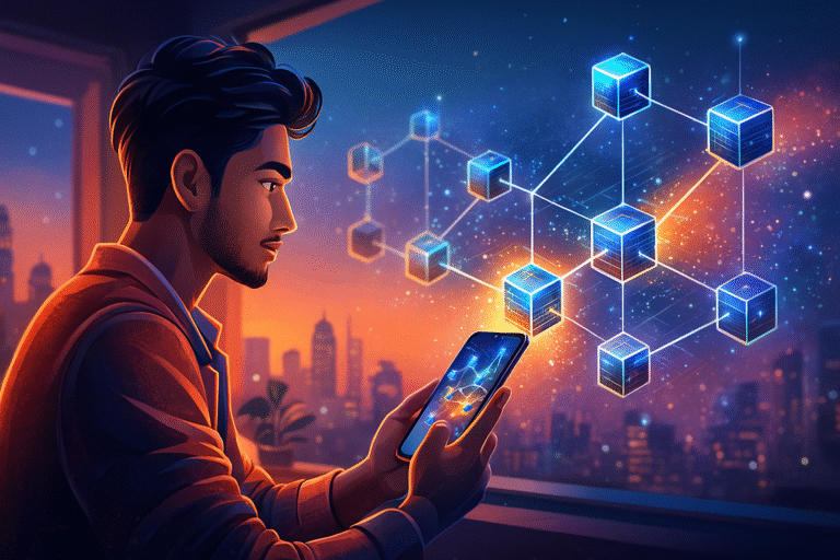 What is blockchain India simple explanation digital network illustration