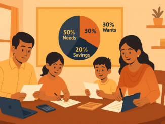 Indian family using the 50-30-20 rule to plan monthly budget