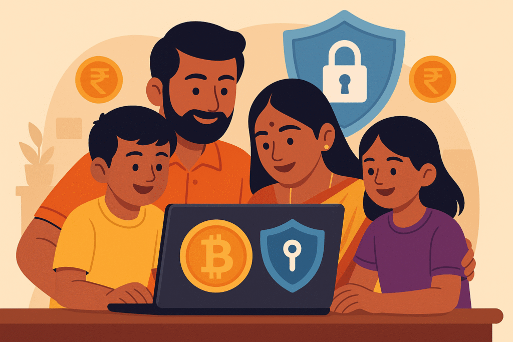 Indian family learning how to store crypto safely