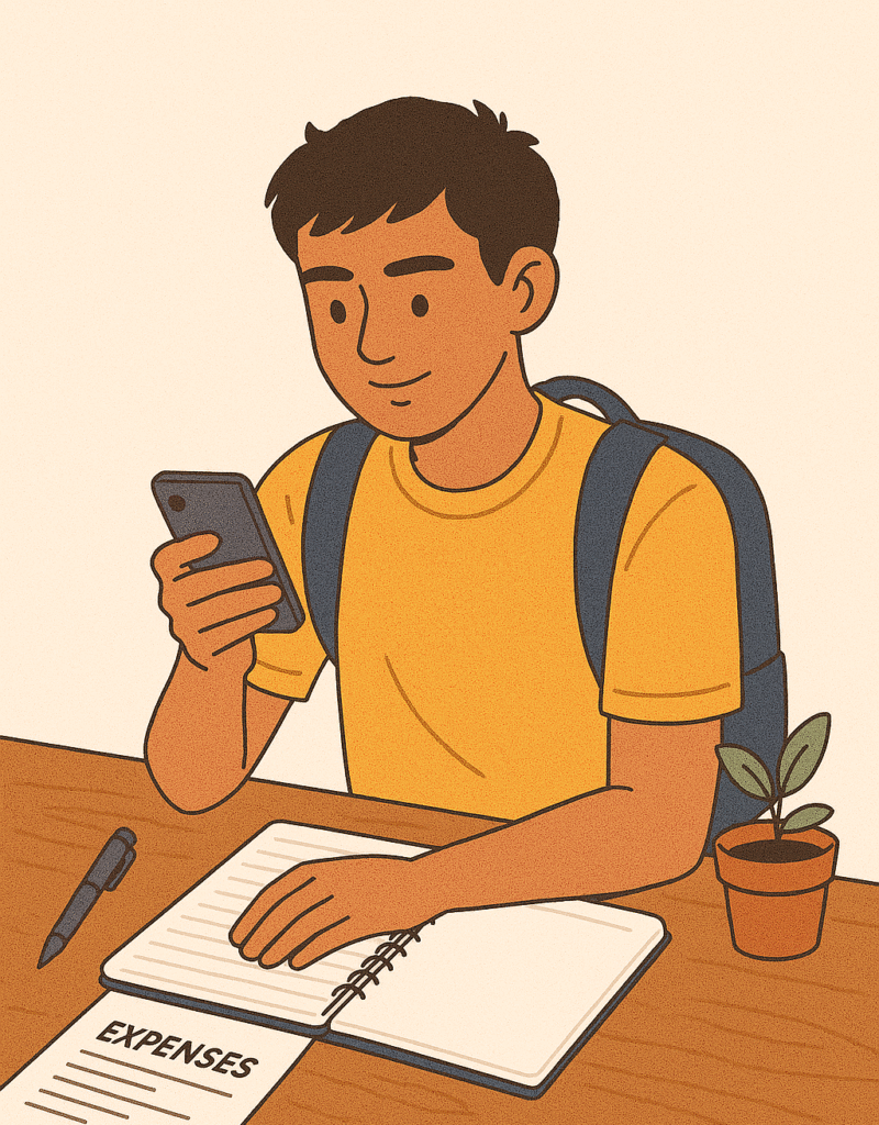 College student planning monthly budget in India.